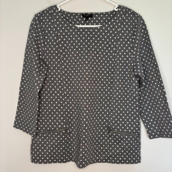 TALBOTS Petite Medium Silver Gray Pullover Polka Dot Metallic Stretch - Picture 1 of 4